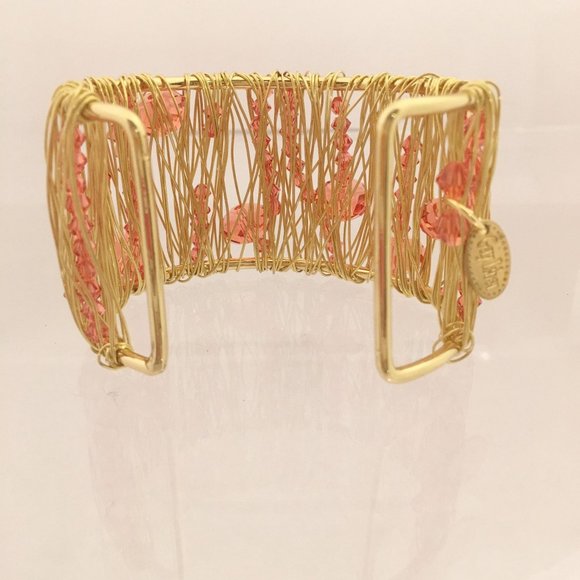 Sugar Gay Isber Swarovski Crystals Wired Gold Cuff Handmade Contemporary Jewelry - Picture 4 of 5